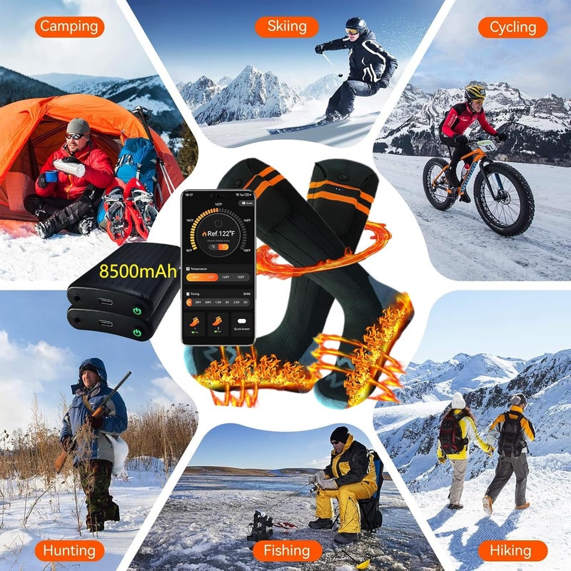 ANSOZLEE Heated Socks, Heated Socks for Women Men with App Control 2 * 8500mAh Rechargeable Electric Heated Socks Washable Warm Socks for Outdoors Work Skiing Hunting Riding Cycling Hiking Camping Xmas Gifts - Image 3